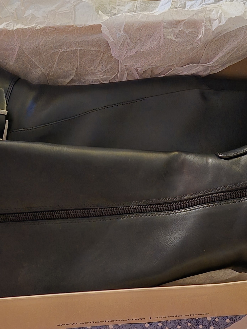 Soda Black Leather Knee-High Buckle Boots - Picture 4 of 10